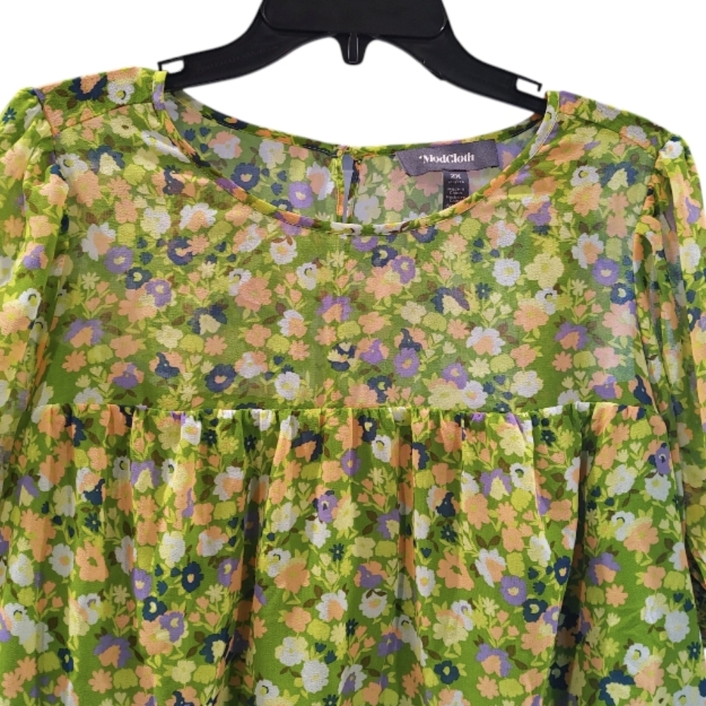 Modcloth Green Floral Short Sleeve Peasant Shirt Top Women's Plus Size 2X - Picture 6 of 10